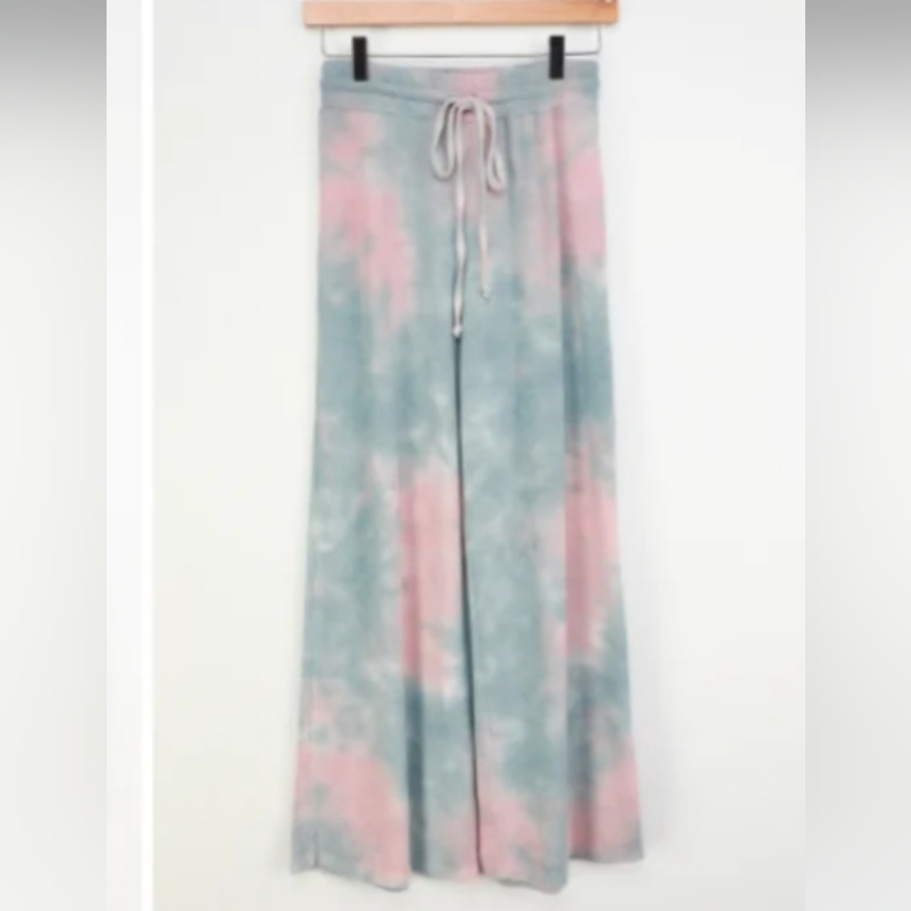 Lulu's Pink & Blue Tie-Dye Wide Leg Track Pants